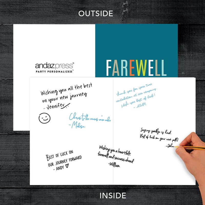 Andaz Press Funny Jumbo Farewell Card With Envelope 8.5 x 11 inch, Big Office Card, Blue Farewell Good Luck! 1-Pack, Includes Envelope - Image 3